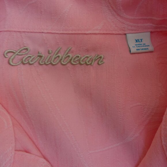 Caribbean Men's Button Down Shirt XLT Extra Large Tall Salmon Pink Embossed - Picture 7 of 7